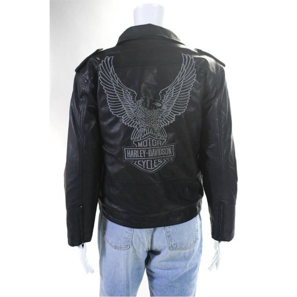 Harley Davidson Children’s size 12/14 Faux Leather Embroidered Motorcycle Jacket - Picture 3 of 6